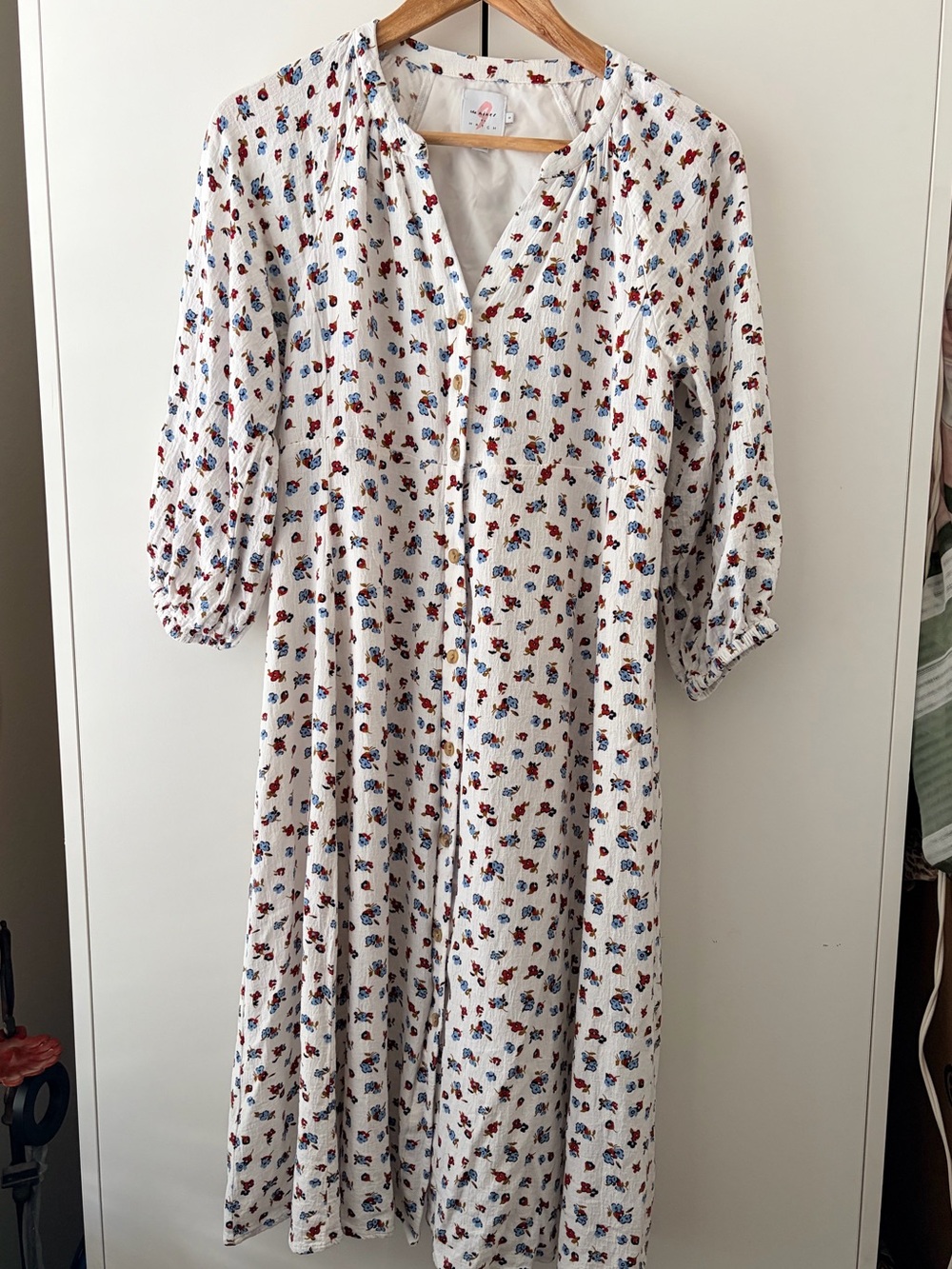 Hatch White Midi Dress with Navy & Red Floral Print